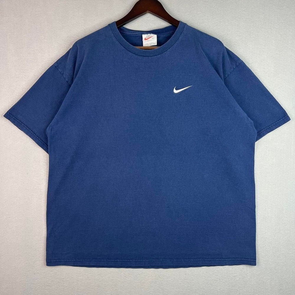 Vintage Nike Embroidered Swoosh Blue Tee Shirt 90s White Tag XL